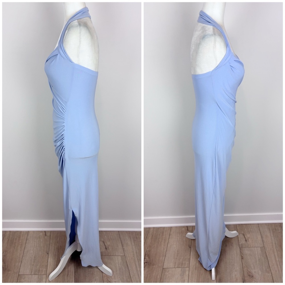 Norma Kamali x REVOLVE Halter Sweetheart Side Drape Gown Celestial Blue Size S - Picture 3 of 11